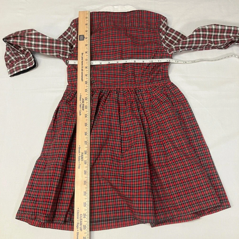 Ralph Lauren Kids Girls 6 Plaid Patchwork Dress Red Navy Peter Pan Collar Cotton